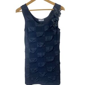 Black Sleeveless Floral Accent Shirt Blouse Vintage Retro Rhinestones Small